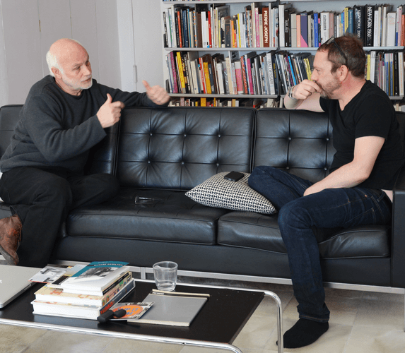 Jörg Schellmann and Liam Gillick at Gillick’s studio, New York 2014 Jörg Schellmann and Liam Gillick at Gillick’s studio, New York 2014